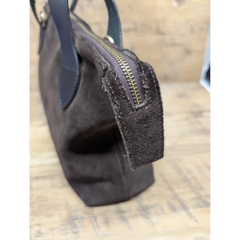 Brown Suede Leather Satchel Bag Top Handle with Detachable Strap‎